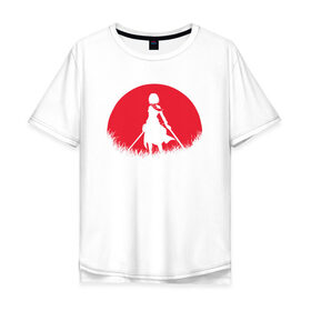 Мужская футболка хлопок Oversize с принтом Red Moon Surveyor в Петрозаводске, 100% хлопок | свободный крой, круглый ворот, “спинка” длиннее передней части | Тематика изображения на принте: anime | attack on titan | аниме | атака титанов