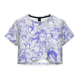 Женская футболка 3D укороченная с принтом AHEGAO BLUE в Петрозаводске, 100% полиэстер | круглая горловина, длина футболки до линии талии, рукава с отворотами | ahegao | anime | kawai | kowai | otaku | senpai | sugoi | waifu | weeaboo | yandere | аниме | ахегао | вайфу | виабу | каваи | ковай | культура | отаку | сенпай | сугои | тренд | яндере