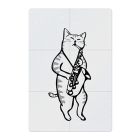 Магнитный плакат 2Х3 с принтом Кот Саксофонист в Петрозаводске, Полимерный материал с магнитным слоем | 6 деталей размером 9*9 см | cat | арт | животные | инструмент | кот | кошка | музыка | саксофон | саксофонист