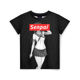 Детская футболка 3D с принтом СЕНПАЙ - SENPAI в Петрозаводске, 100% гипоаллергенный полиэфир | прямой крой, круглый вырез горловины, длина до линии бедер, чуть спущенное плечо, ткань немного тянется | Тематика изображения на принте: ahegao | anime | kawai | kowai | otaku | senpai | sugoi | waifu | weeaboo | yandere | аниме | ахегао | вайфу | виабу | каваи | ковай | культура | отаку | сенпай | сугои | тренд | яндере