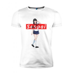 Мужская футболка премиум с принтом СЕНПАЙ - SENPAI в Петрозаводске, 92% хлопок, 8% лайкра | приталенный силуэт, круглый вырез ворота, длина до линии бедра, короткий рукав | 