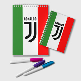 Блокнот с принтом Ronaldo Juventus Italy в Петрозаводске, 100% бумага | 48 листов, плотность листов — 60 г/м2, плотность картонной обложки — 250 г/м2. Листы скреплены удобной пружинной спиралью. Цвет линий — светло-серый
 | Тематика изображения на принте: cr7 | cristiano ronaldo | football | juventus | криштиану роналду | роналдо | роналду | футбол | ювентус