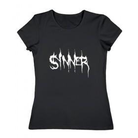 Женская футболка хлопок с принтом Sinner в Петрозаводске, 100% хлопок | прямой крой, круглый вырез горловины, длина до линии бедер, слегка спущенное плечо | 