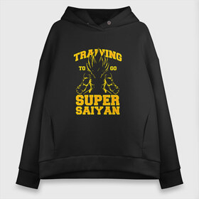 Женское худи Oversize хлопок с принтом SUPER SAIYAN в Петрозаводске, френч-терри — 70% хлопок, 30% полиэстер. Мягкий теплый начес внутри —100% хлопок | боковые карманы, эластичные манжеты и нижняя кромка, капюшон на магнитной кнопке | anime | goku | kamehameha | super dragon ball | гоку | камехамеха