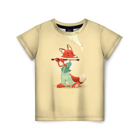 Детская футболка 3D с принтом Лисичка с флейтой в Петрозаводске, 100% гипоаллергенный полиэфир | прямой крой, круглый вырез горловины, длина до линии бедер, чуть спущенное плечо, ткань немного тянется | флейта | флейтист