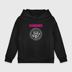 Детское худи Oversize хлопок с принтом ramones в Петрозаводске, френч-терри — 70% хлопок, 30% полиэстер. Мягкий теплый начес внутри —100% хлопок | боковые карманы, эластичные манжеты и нижняя кромка, капюшон на магнитной кнопке | Тематика изображения на принте: misfits | punk | ramones | панк | рок