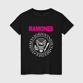 Женская футболка хлопок с принтом ramones в Петрозаводске, 100% хлопок | прямой крой, круглый вырез горловины, длина до линии бедер, слегка спущенное плечо | Тематика изображения на принте: misfits | punk | ramones | панк | рок