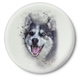 Значок с принтом Хаска в Петрозаводске,  металл | круглая форма, металлическая застежка в виде булавки | животные | пес | собака | хаска