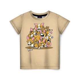 Детская футболка 3D с принтом Корги в Петрозаводске, 100% гипоаллергенный полиэфир | прямой крой, круглый вырез горловины, длина до линии бедер, чуть спущенное плечо, ткань немного тянется | corgi | dog | dogs | корги | пес | порода | собака | щенки | щенок