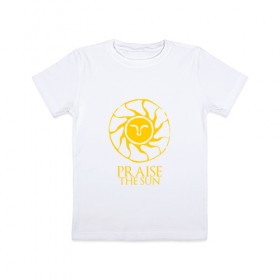 Детская футболка хлопок с принтом PRAISE THE SUN в Петрозаводске, 100% хлопок | круглый вырез горловины, полуприлегающий силуэт, длина до линии бедер | dark souls | praise the sun | дарк соулс | темные души
