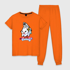 Женская пижама хлопок с принтом Rocket bunny в Петрозаводске, 100% хлопок | брюки и футболка прямого кроя, без карманов, на брюках мягкая резинка на поясе и по низу штанин | 240sx | bunny | nissan | rocket | toyota | кролик | ниссан | тойота