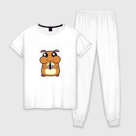 Женская пижама хлопок с принтом Хомячок в Петрозаводске, 100% хлопок | брюки и футболка прямого кроя, без карманов, на брюках мягкая резинка на поясе и по низу штанин | арт | животные | милые | хомяк | хомячок | щекастик