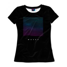 Женская футболка 3D с принтом Волны vaporwave в Петрозаводске, 100% полиэфир ( синтетическое хлопкоподобное полотно) | прямой крой, круглый вырез горловины, длина до линии бедер | retro wave | vapor wave | волны | музыка