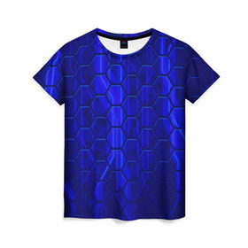 Женская футболка 3D с принтом СТАЛЬНЫЕ СОТЫ в Петрозаводске, 100% полиэфир ( синтетическое хлопкоподобное полотно) | прямой крой, круглый вырез горловины, длина до линии бедер | abstract | abstraction | comb | texture | абстракция | бронь | соты | стальные соты | текстуры