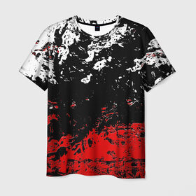 Мужская футболка 3D с принтом БРЫЗГИ КРАСОК в Петрозаводске, 100% полиэфир | прямой крой, круглый вырез горловины, длина до линии бедер | Тематика изображения на принте: black.white | dirty | paints | red | texture | белый | брызги | грязный | краски | красный | текстура | черный