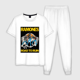 Мужская пижама хлопок с принтом ramones в Петрозаводске, 100% хлопок | брюки и футболка прямого кроя, без карманов, на брюках мягкая резинка на поясе и по низу штанин
 | punk | ramones | rock