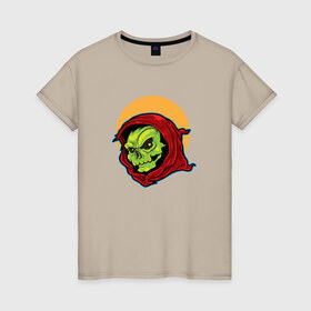 Женская футболка хлопок с принтом Зомби в Петрозаводске, 100% хлопок | прямой крой, круглый вырез горловины, длина до линии бедер, слегка спущенное плечо | зомби | монстр | ужас | хеллоуин | череп | черепа