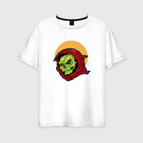 Женская футболка хлопок Oversize с принтом Зомби в Петрозаводске, 100% хлопок | свободный крой, круглый ворот, спущенный рукав, длина до линии бедер
 | зомби | монстр | ужас | хеллоуин | череп | черепа
