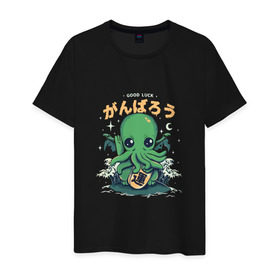 Мужская футболка хлопок с принтом Ктулху в Петрозаводске, 100% хлопок | прямой крой, круглый вырез горловины, длина до линии бедер, слегка спущенное плечо. | Тематика изображения на принте: octopus | ктулху | лавкрафт | осьминог