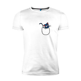 Мужская футболка премиум с принтом Кот в кармане в Петрозаводске, 92% хлопок, 8% лайкра | приталенный силуэт, круглый вырез ворота, длина до линии бедра, короткий рукав | cat | кот . котэ | котик | сейлор мун