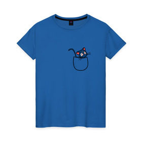 Женская футболка хлопок с принтом Кот в кармане в Петрозаводске, 100% хлопок | прямой крой, круглый вырез горловины, длина до линии бедер, слегка спущенное плечо | cat | кот . котэ | котик | сейлор мун