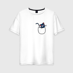 Женская футболка хлопок Oversize с принтом Кот в кармане в Петрозаводске, 100% хлопок | свободный крой, круглый ворот, спущенный рукав, длина до линии бедер
 | cat | кот . котэ | котик | сейлор мун