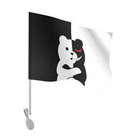 Флаг для автомобиля с принтом MONOKUMA в Петрозаводске, 100% полиэстер | Размер: 30*21 см | anime | bear | black  white | minomi | monokuma | pink | rabbit | school | аниме | главарь | миноми | монокума | черно белый | школа