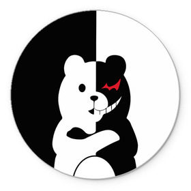 Коврик круглый с принтом MONOKUMA в Петрозаводске, резина и полиэстер | круглая форма, изображение наносится на всю лицевую часть | Тематика изображения на принте: anime | bear | black  white | minomi | monokuma | pink | rabbit | school | аниме | главарь | миноми | монокума | черно белый | школа