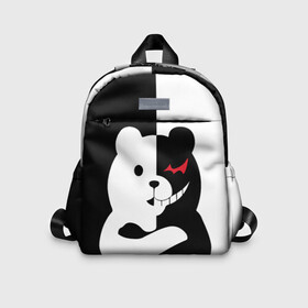 Детский рюкзак 3D с принтом monokuma скрестил руки в Петрозаводске, 100% полиэстер | лямки с регулируемой длиной, сверху петелька, чтобы рюкзак можно было повесить на вешалку. Основное отделение закрывается на молнию, как и внешний карман. Внутри дополнительный карман. По бокам два дополнительных кармашка | Тематика изображения на принте: anime | bear | black  white | minomi | monokuma | pink | rabbit | school | аниме | главарь | миноми | монокума | черно белый | школа