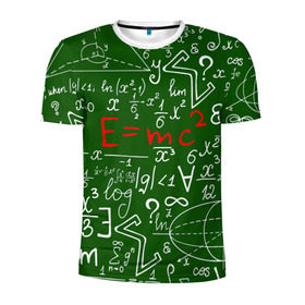Мужская футболка 3D спортивная с принтом ФОРМУЛЫ ФИЗИКА в Петрозаводске, 100% полиэстер с улучшенными характеристиками | приталенный силуэт, круглая горловина, широкие плечи, сужается к линии бедра | e mc 2 | emc 2 | school | знаменитые формулы | физика | формулы | школа | эйнштейн