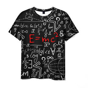 Мужская футболка 3D с принтом ФОРМУЛЫ ФИЗИКА в Петрозаводске, 100% полиэфир | прямой крой, круглый вырез горловины, длина до линии бедер | e mc 2 | emc 2 | school | знаменитые формулы | физика | формулы | школа | эйнштейн