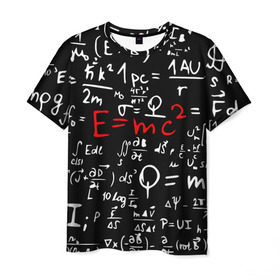 Мужская футболка 3D с принтом ФОРМУЛЫ ФИЗИКА в Петрозаводске, 100% полиэфир | прямой крой, круглый вырез горловины, длина до линии бедер | e mc 2 | emc 2 | school | знаменитые формулы | физика | формулы | школа | эйнштейн