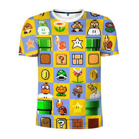 Мужская футболка 3D спортивная с принтом Super Mario Pop art в Петрозаводске, 100% полиэстер с улучшенными характеристиками | приталенный силуэт, круглая горловина, широкие плечи, сужается к линии бедра | bros | donkey kong | mario | super | игра | марио | офф | спин | супер | тоад