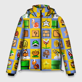 Мужская зимняя куртка 3D с принтом Super Mario Pop art в Петрозаводске, верх — 100% полиэстер; подкладка — 100% полиэстер; утеплитель — 100% полиэстер | длина ниже бедра, свободный силуэт Оверсайз. Есть воротник-стойка, отстегивающийся капюшон и ветрозащитная планка. 

Боковые карманы с листочкой на кнопках и внутренний карман на молнии. | Тематика изображения на принте: bros | donkey kong | mario | super | игра | марио | офф | спин | супер | тоад