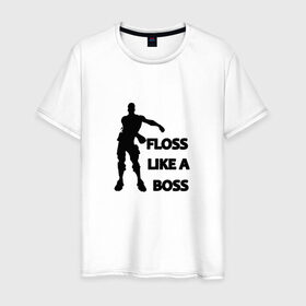 Мужская футболка хлопок с принтом Floss like a boss в Петрозаводске, 100% хлопок | прямой крой, круглый вырез горловины, длина до линии бедер, слегка спущенное плечо. | dance | floss like a boss | fortnite | swag | thebackpackkid | танец