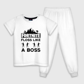 Детская пижама хлопок с принтом Floss like a boss в Петрозаводске, 100% хлопок |  брюки и футболка прямого кроя, без карманов, на брюках мягкая резинка на поясе и по низу штанин
 | Тематика изображения на принте: dance | floss like a boss | fortnite | swag | thebackpackkid | танец