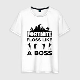 Мужская футболка хлопок с принтом Floss like a boss в Петрозаводске, 100% хлопок | прямой крой, круглый вырез горловины, длина до линии бедер, слегка спущенное плечо. | Тематика изображения на принте: dance | floss like a boss | fortnite | swag | thebackpackkid | танец