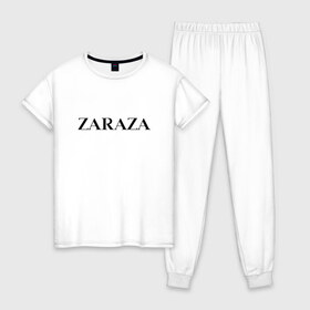 Женская пижама хлопок с принтом Zaraza в Петрозаводске, 100% хлопок | брюки и футболка прямого кроя, без карманов, на брюках мягкая резинка на поясе и по низу штанин | Тематика изображения на принте: antibrand | brand | logo | zara | бренд | зара | зараза | лого