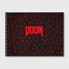 Альбом для рисования с принтом DOOM в Петрозаводске, 100% бумага
 | матовая бумага, плотность 200 мг. | devil | doom | hell | mark of the doom slayer | slayer | ад | гарнил | дум | знаки | иероглифы | компьютерные игры 2019 | преисподняя | символ | солдат