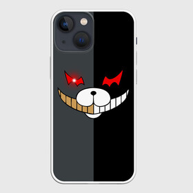 Чехол для iPhone 13 mini с принтом KUROKUMA x MONOKUMA в Петрозаводске,  |  | anime | bear | black  white | danganronpa | kurokuma | monodam | monokuma | monomi | monotaro | pink | rabbit | school | shirokuma | аниме | главарь | мoноми | монокума | черно белый | школа