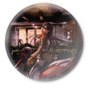Значок с принтом Mikasa Ackerman в Петрозаводске,  металл | круглая форма, металлическая застежка в виде булавки | Тематика изображения на принте: 