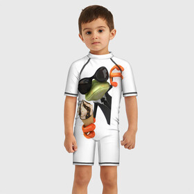 Детский купальный костюм 3D с принтом АГЕНТ ЛЕГУШАЧ | AGENT FROG в Петрозаводске, Полиэстер 85%, Спандекс 15% | застежка на молнии на спине | агент | легушач | лягушка | мороженное