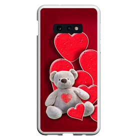 Чехол для Samsung S10E с принтом Мишка с сердечками в Петрозаводске, Силикон | Область печати: задняя сторона чехла, без боковых панелей | Тематика изображения на принте: девушкам | игрушка | любовь | медведь | мишка | плюшевый | сердечко | сердце