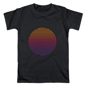 Мужская футболка хлопок с принтом Линейное солнце в Петрозаводске, 100% хлопок | прямой крой, круглый вырез горловины, длина до линии бедер, слегка спущенное плечо. | восход | геометрия | закат | линейное солнце | линии | минимализм | солнце