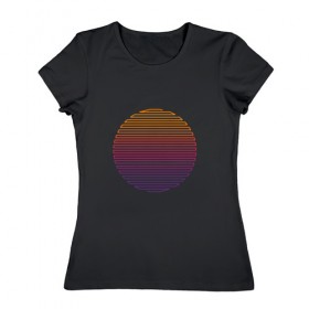 Женская футболка хлопок с принтом Линейное солнце в Петрозаводске, 100% хлопок | прямой крой, круглый вырез горловины, длина до линии бедер, слегка спущенное плечо | восход | геометрия | закат | линейное солнце | линии | минимализм | солнце