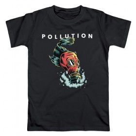 Мужская футболка хлопок с принтом Pollution в Петрозаводске, 100% хлопок | прямой крой, круглый вырез горловины, длина до линии бедер, слегка спущенное плечо. | pollution | арт | газ | дым | загрязнение | противогаз | рыба | экология