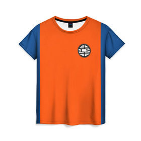 Женская футболка 3D с принтом GOKU EMBLEM в Петрозаводске, 100% полиэфир ( синтетическое хлопкоподобное полотно) | прямой крой, круглый вырез горловины, длина до линии бедер | anime | goku | heroes | kamehameha | sugoi | super dragon ball | аниме | гоку | камехамеха