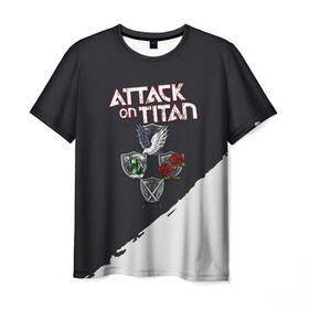 Мужская футболка 3D с принтом Атака титанов в Петрозаводске, 100% полиэфир | прямой крой, круглый вырез горловины, длина до линии бедер | 
