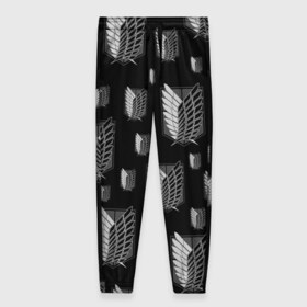 Женские брюки 3D с принтом Attack on titan art в Петрозаводске, полиэстер 100% | прямой крой, два кармана без застежек по бокам, с мягкой трикотажной резинкой на поясе и по низу штанин. В поясе для дополнительного комфорта — широкие завязки | 