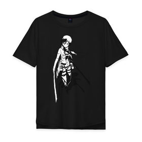 Мужская футболка хлопок Oversize с принтом Mikasa Ackerman в Петрозаводске, 100% хлопок | свободный крой, круглый ворот, “спинка” длиннее передней части | mikasa | микаса
